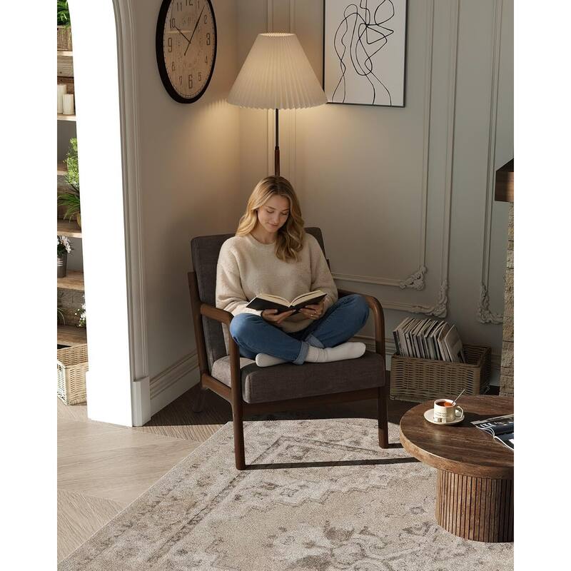 Modern Chenille Accent Sofa Chair, Lounge Armchair with Lumbar Pillow for Living Room, Bedroom