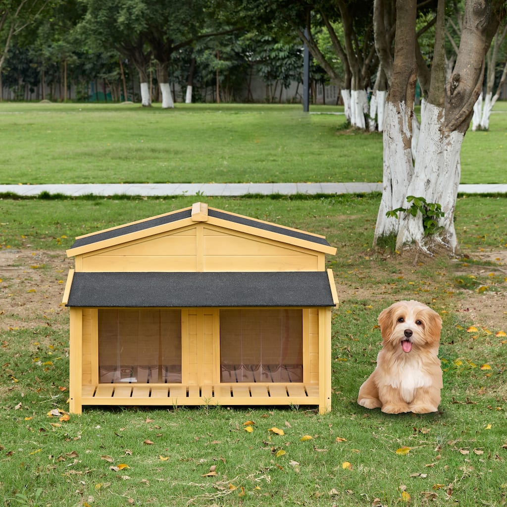 Pine Wood Dog House Waterproof Dog Cage Dog Kennel Raised Pet Kennel for Medium Dogs with Porch for Outdoor