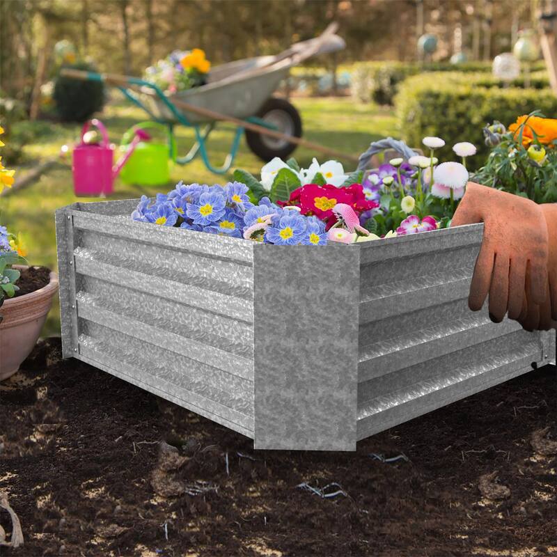 Raised Garden Bed Plant Holder Kit With Adjustable Galvanized Iron by Pure Garden (23.5" L x 23.5" W x 12" H) - 23.5 x 23.5 x 12