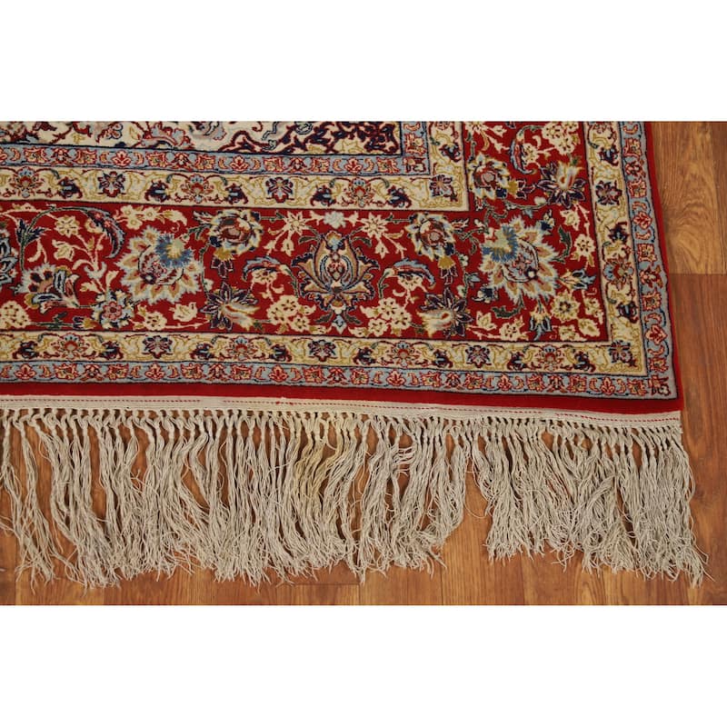 Hand Knotted Oriental 100% Wool Carpet Traditional Floral Navy Blue & Blues Isfahan Area Rug - 7' 5'' X 4' 9''