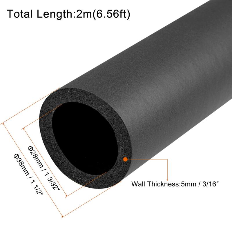 Foam Tubing ID OD Tube Covers for Handle Grip Support Pipe Insulation - Black - 28mm x 38mm x 2m