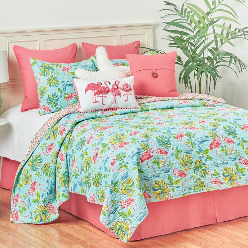 Flamingo Friends Dimensional Throw Pillow with Pom Poms
