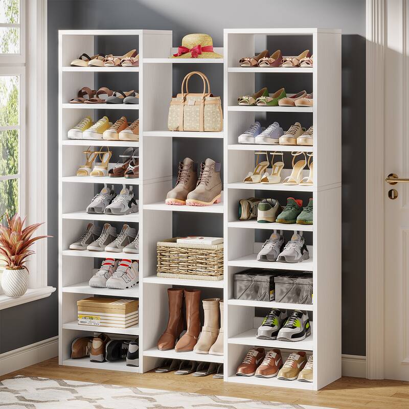 46 Pairs Shoe Storage Cabinet for Entryway, Living Room, Closet, White, 14 Tier - 47.2" W x 11.8" D x 59" H - White
