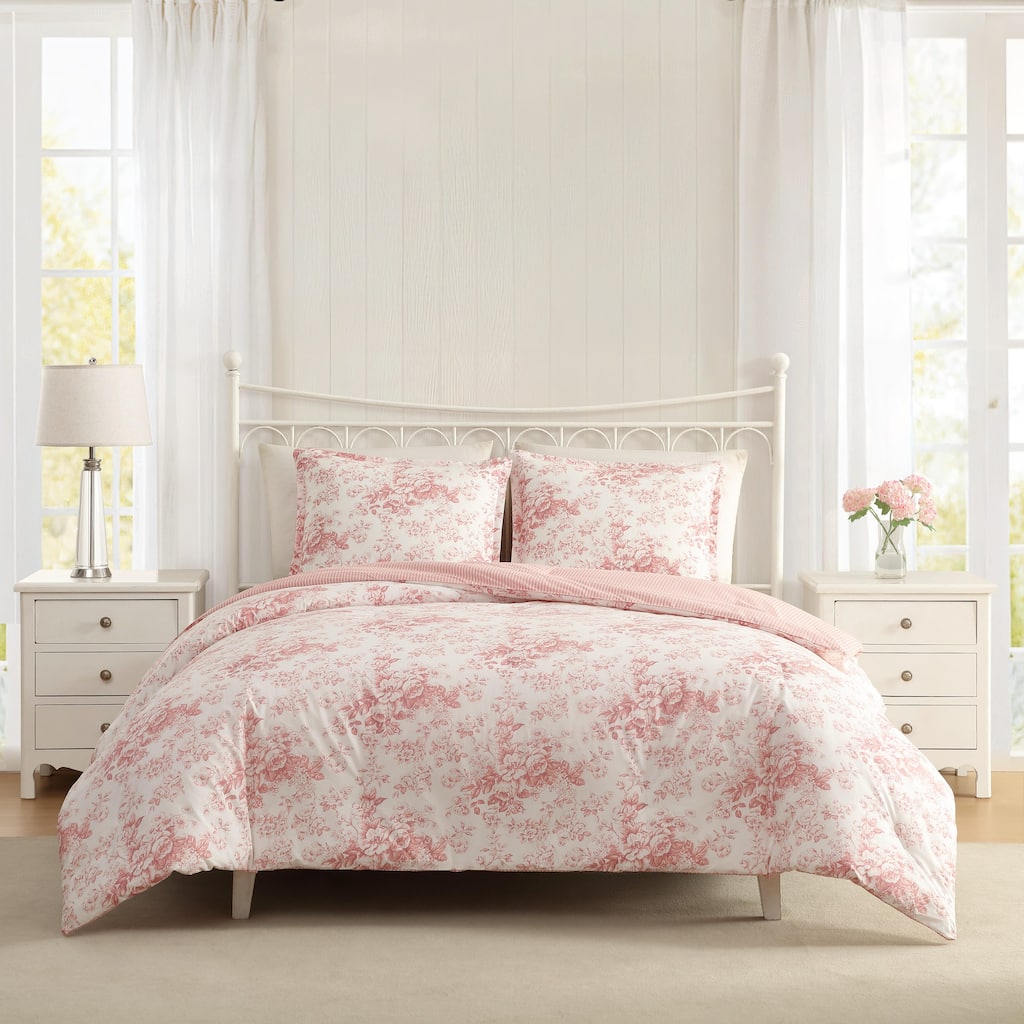 Laura Ashley Toile Delight Cotton Reversible Pink Comforter Set