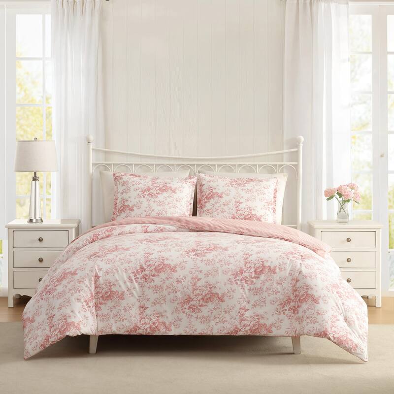 Laura Ashley Toile Delight Cotton Reversible Pink Comforter Set