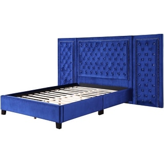 ACME Damazy Queen Bed in Blue Velvet