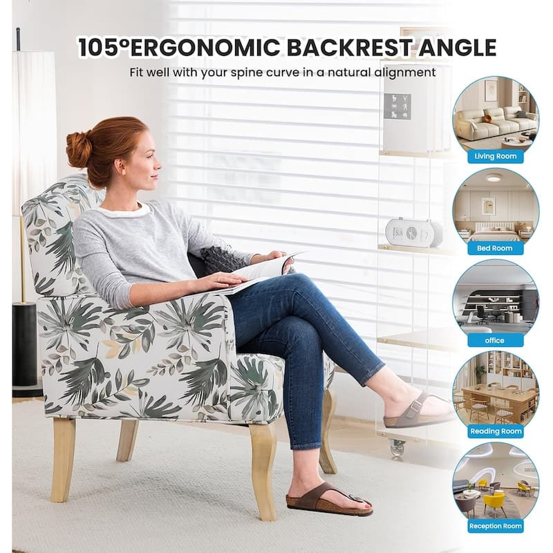 EROMMY Floral Accent Chair for Living Room, Upholstered Wingback Armchair with Pillow.