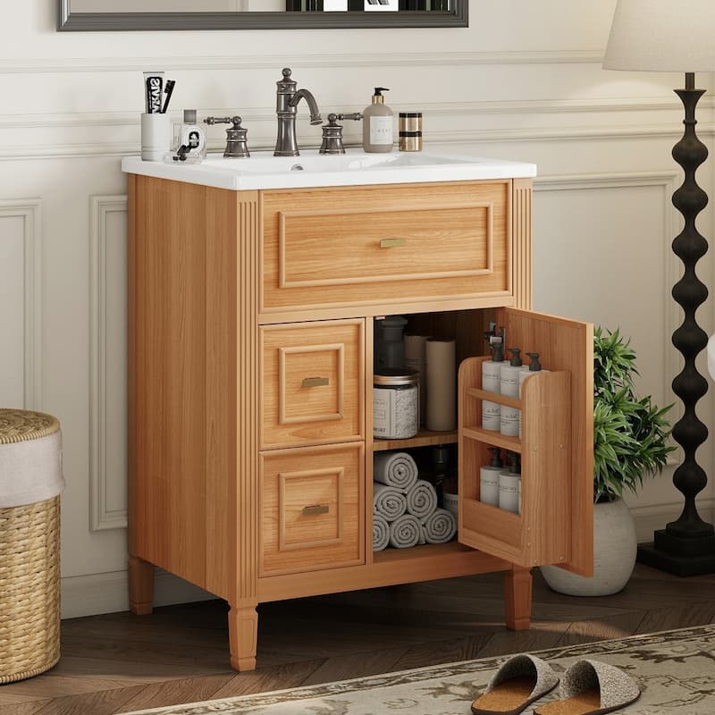24 Inch Bathroom Vanity with Sink, Flip Drawer and Two Soft-Close Drawers