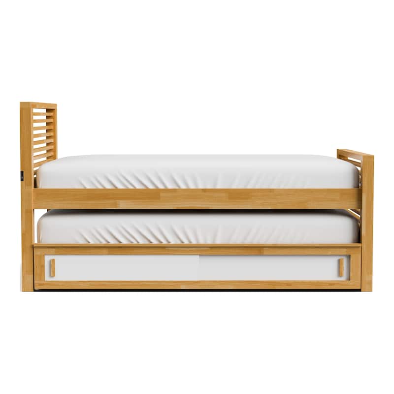 Furniture of America Ogden Modern Light Oak Solid Wood Kids Captain Bed with Trundle and USB Port