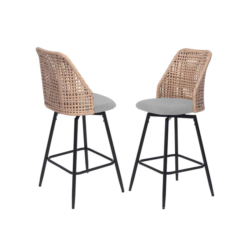 28"/29" Set of 2 Rattan Counter Height Swivel Bar Stools Chenille Cushion