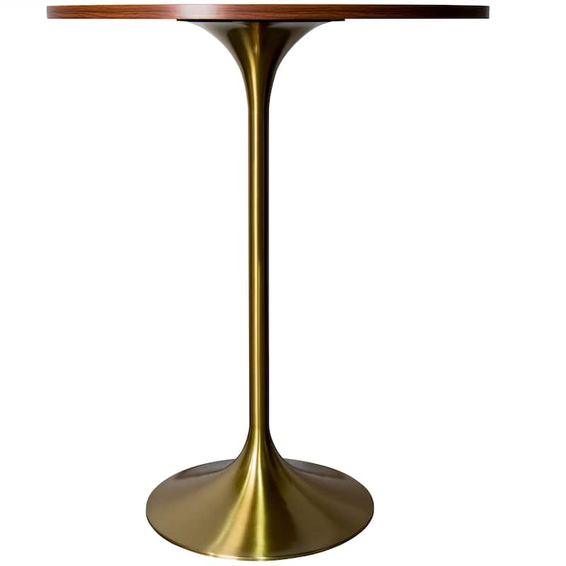 LeisureMod Verve 27" Round Dining Table with MDF Wood TableTop and Brushed Gold Base for Kitchen & Dining Room