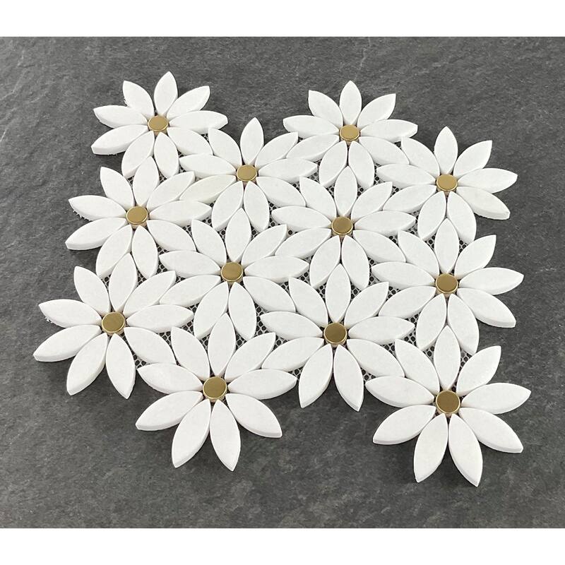 Thassos White Flower Pattern Marble Mosaic Tiles - Case (10 Sheets)