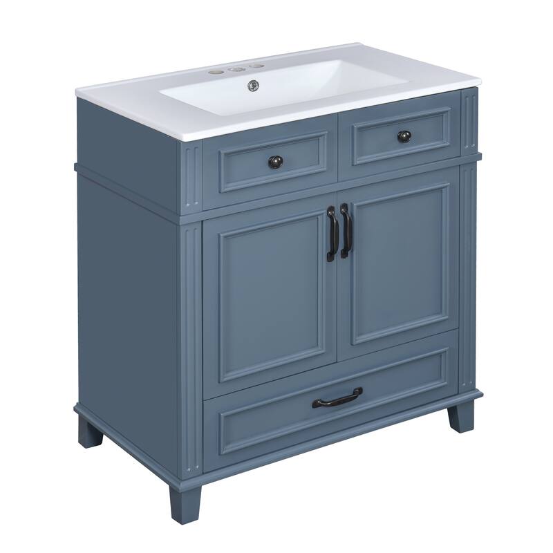 30'' Freestanding Bathroom Vanity with White Integrated Ceramic Sink - 29.37'' x 17.87'' x 33.14''