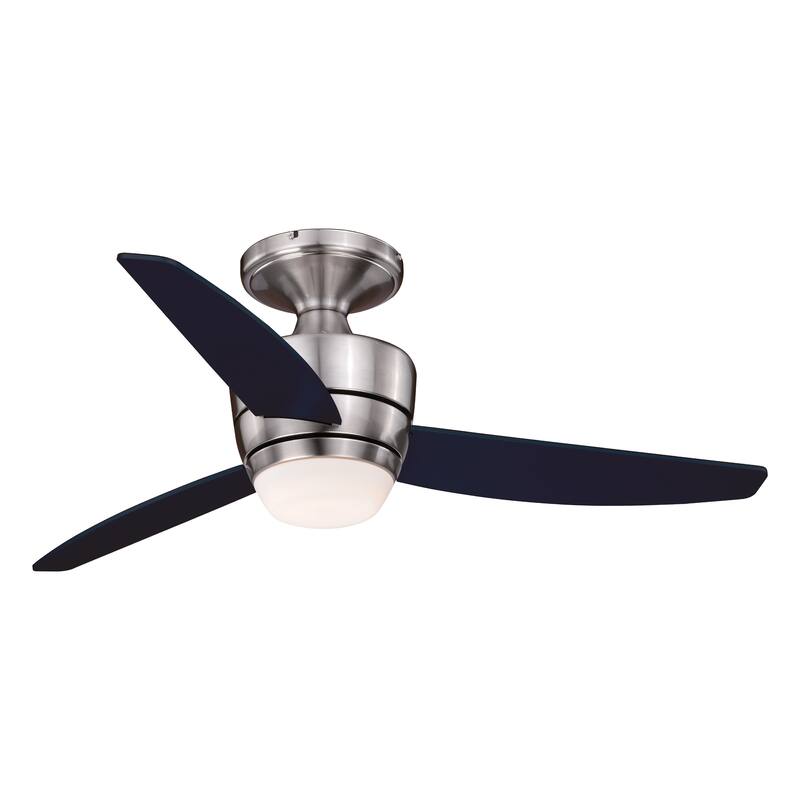 Adrian 44 In. Quiet Satin Nickel Flush Ceiling Fan with LED Light Kit and Remote - 44-in W x 13-in H x 44-in D - Satin Nickel - 44-in W x 13-in H x 44-in D