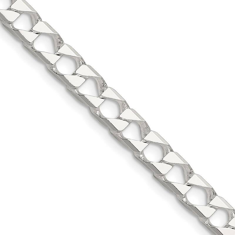 Curata 925 Sterling Silver Polished 5.75mm Flat Curb Link Chain Necklace for Men