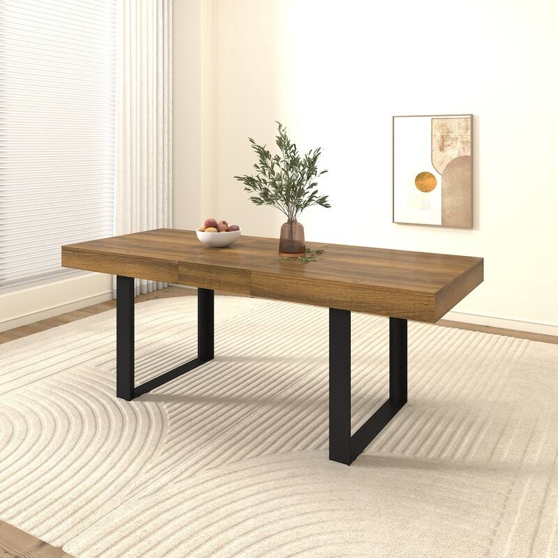 Rectangle Extendable Dining Table for 6-10 People, Aged Effect Wood and Black 160-200 cm - Black Brown