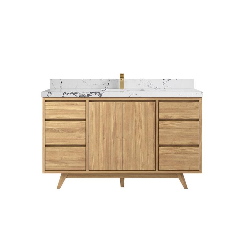 Willow Collections 60 in. W x 22 in. D Madison Teak Single Sink Bathroom Vanity with Countertop