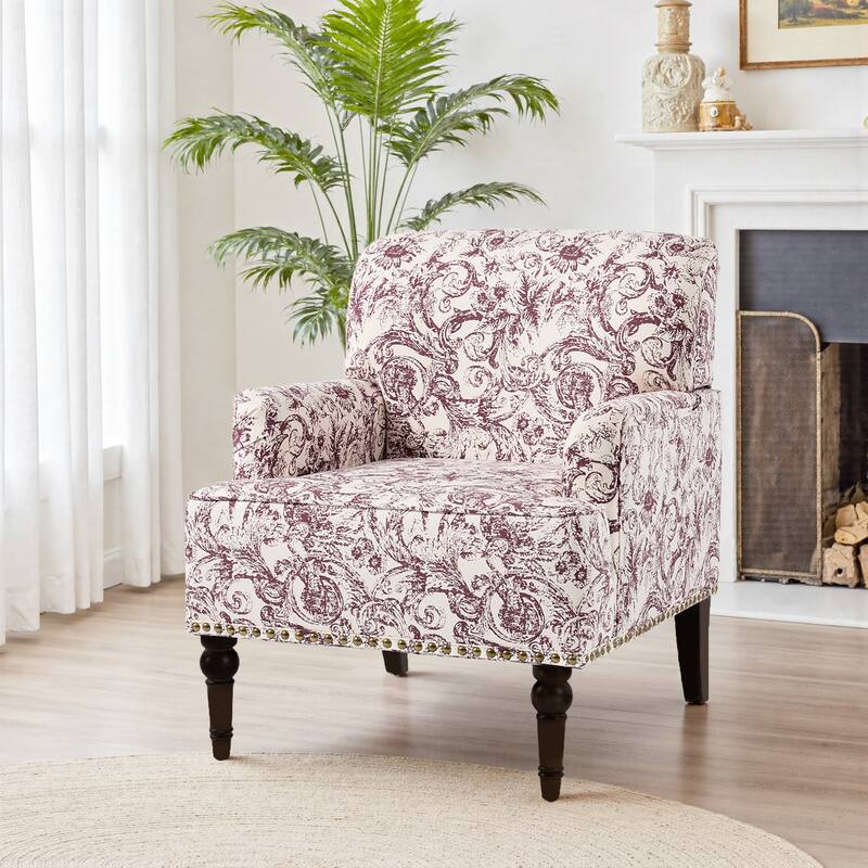 Linen Upholstered Armchair Nailhead Trim Accent Chair - SINGLE - ROCOCO PLUM
