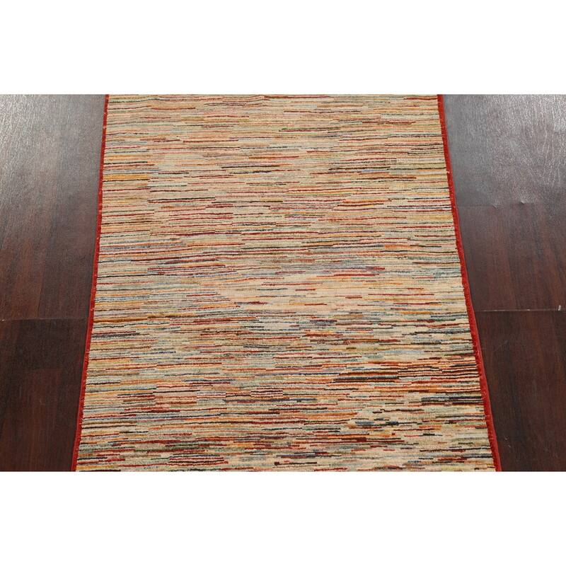 Vegetable Dye Striped Gabbeh Kashkoli Wool Area Rug Handmade Carpet - 3'3" x 4'10"