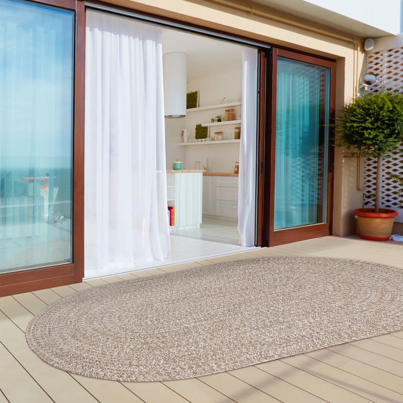 Superior Braided Reversible Indoor/Outdoor Area Rug - 5' X 8' Oval - Latte