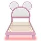 preview thumbnail 10 of 9, Twin Size Upholstered Platform Bed with Cute Bear Ears Headboard, Built-in LED Lights, No Box Spring Required, White&Pink