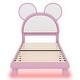 preview thumbnail 10 of 9, Twin Upholstered Platform Bed with Bear Ears Headboard & LED Lights, White&Pink
