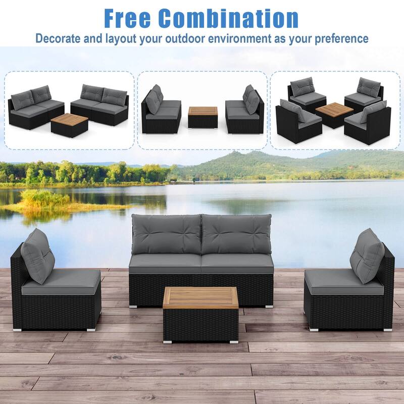 Costway 5 Piece Outdoor Furniture Set with Seat & Back Cushions Acacia - See Details