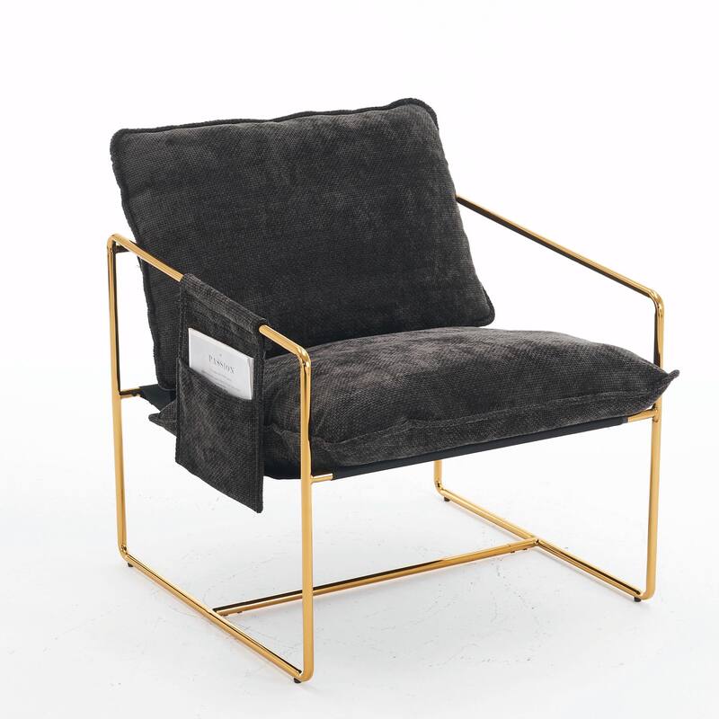 Upholstered Hanging Armchairs with Arm Pockets, Metal Frame,Set of 2