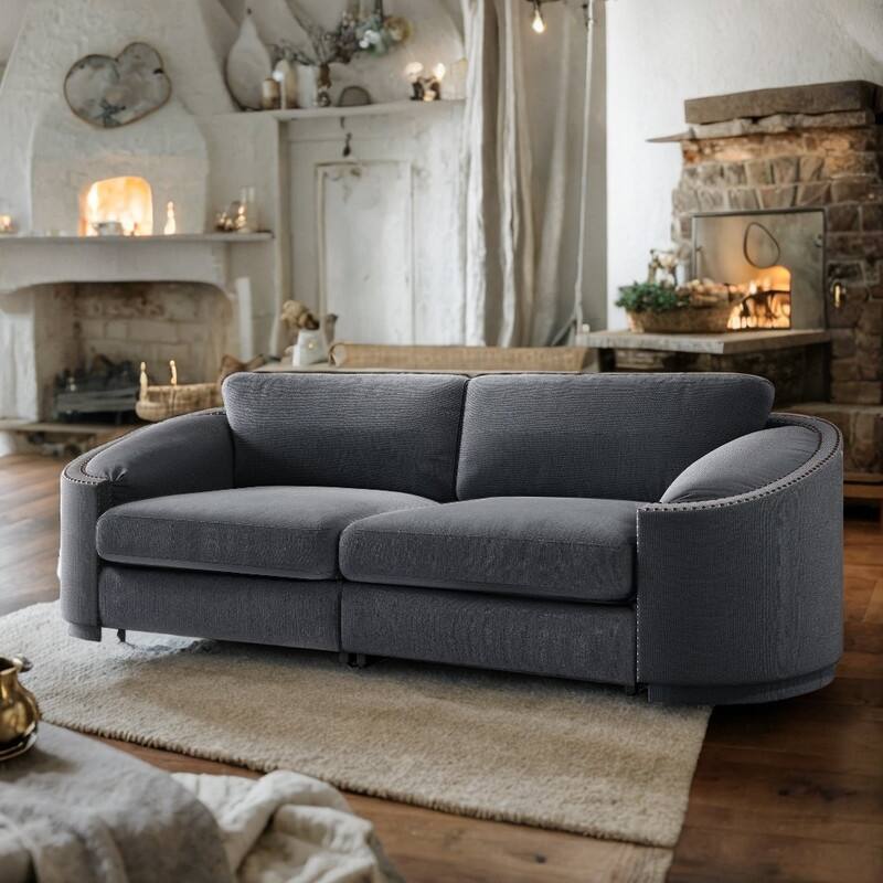 Fashionable And Modern Upholstered U-Shape Sofa with Semilunar Arm,Rivet Detailing and Solid Frame