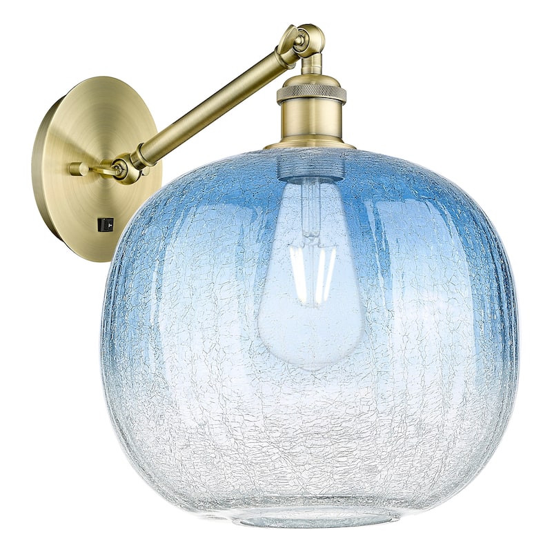 Innovations Lighting 317-1W-12-11 Brookhaven Sphere Sconce Brookhaven - Antique Brass / Sapphire Blue