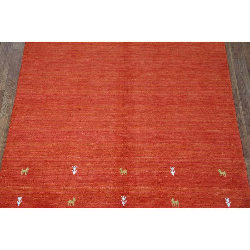 Orange Animals Gabbeh Indian Rug Hand-Knotted Wool Carpet - 4'6" x 6'6"