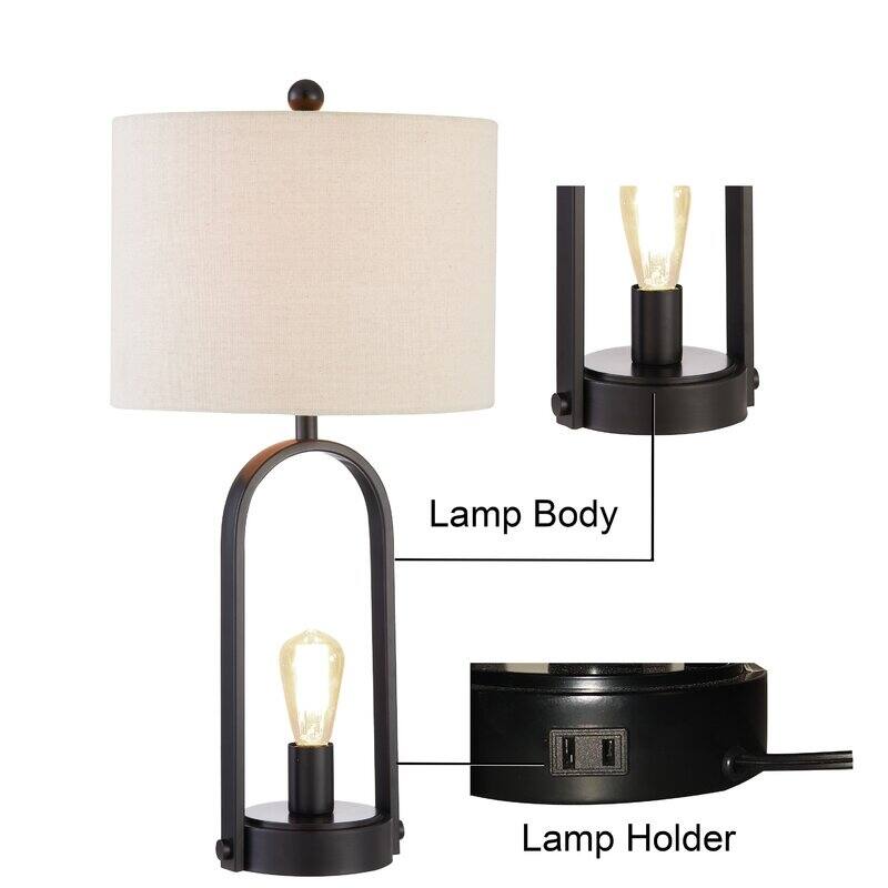 26'' Black Table Lamp Set with Outlet (Set of 2)
