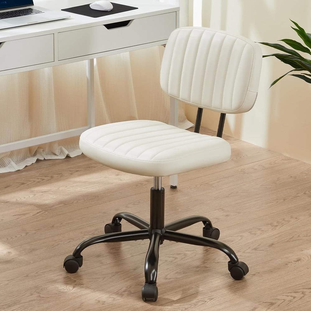 Small Office Computer Desk Chair with Wheels and Lumbar Support, Comfy Cute Armlees PU Leather Vanity Rolling Swuvel Task Chair