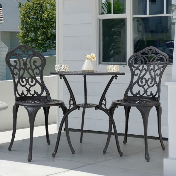 2 chair patio set with umbrella Nuu Garden Outdoor Cast Aluminum Table Set with 2 Chairs, Umbrella Hole,  Black - On Sale - Bed Bath & Beyond