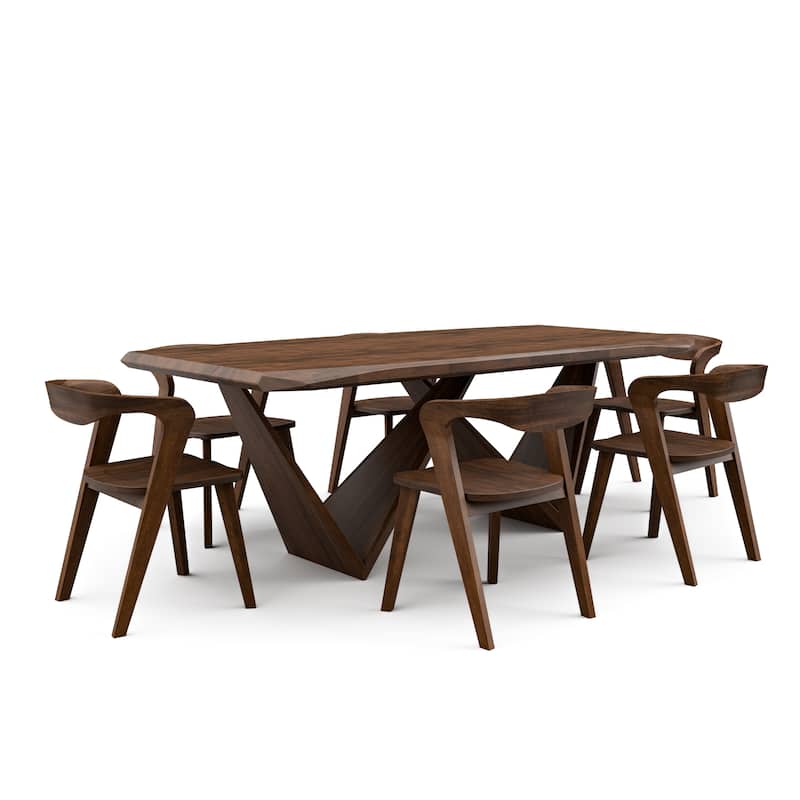 Furniture of America Abigail III Mid-Century Modern 7-Piece Rich Walnut Solid Wood Dining Set