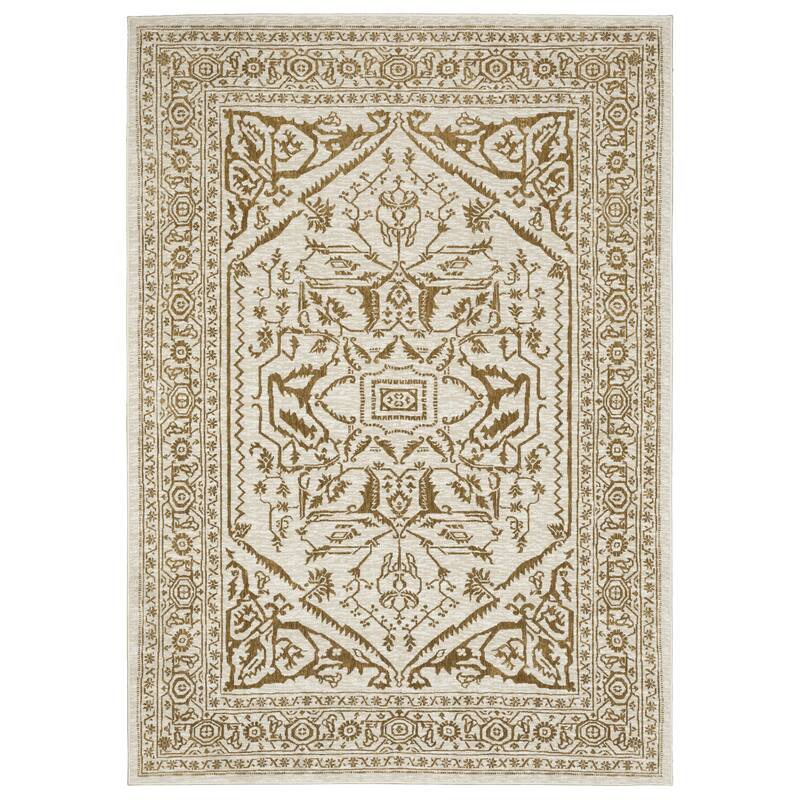 Style Haven Ingram Two-Tone Traditional Medallion Area Rug - 5' 3" x 7' 6" - Ivory/ Gold - Runner/Rectangle