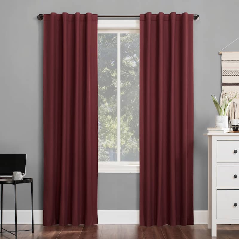 Sun Zero Cyrus Thermal Total Blackout Back Tab Curtain Panel, Single Panel - 40" x 96" - Wine Red