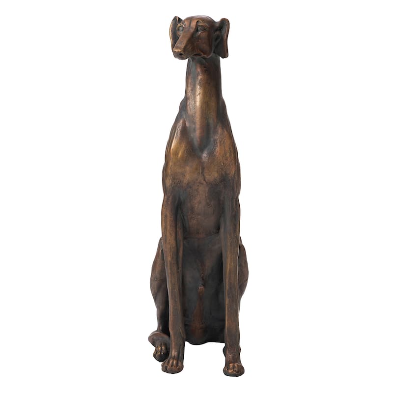 Glitzhome 30"H Morden MgO Bronze Sitting Guardian Greyhound Dog Garden Statue Porch Sculpture Indoor Outdoor
