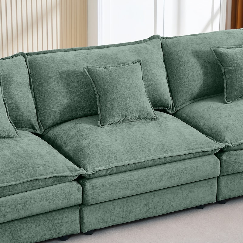 L Shaped Modular Sectional Sofa with Movable Ottoman, Comfy Chenille Upholstered Cloud Sofa, 3 Seater Sofa with Pllows