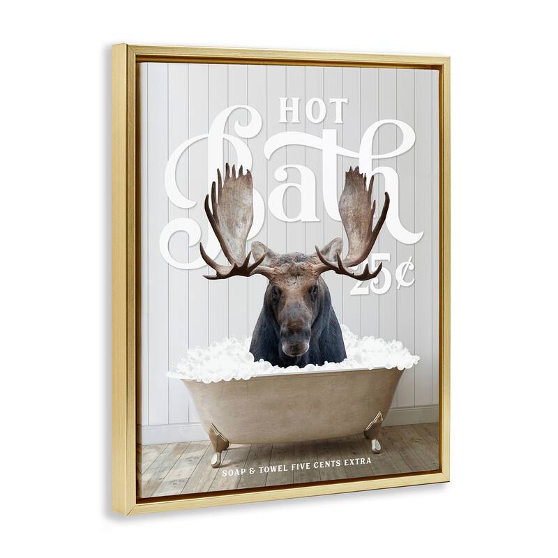 Stupell Vintage Bathroom Moose Ad Framed Floater Canvas Wall Art Design by Lettered and Lined