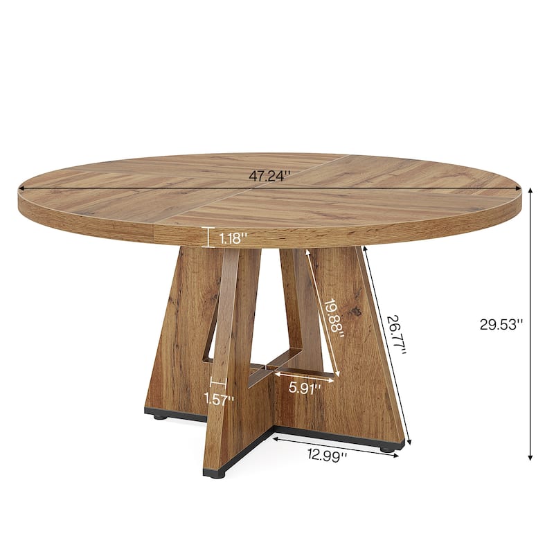 47" Round Dining Table for 4, Farmhouse Kitchen Table Small Dinner Table Wood Kitchen Table for Dining Room Living Room