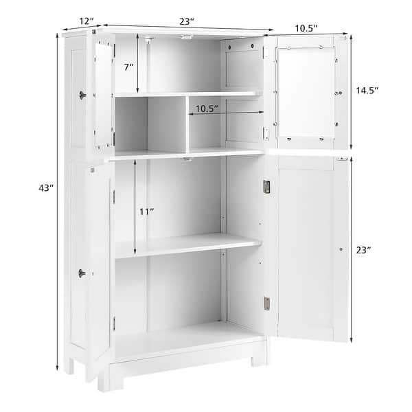 Bathroom Floor Cabinet Freestanding Storage Cabinet with 4 Glass Doors ...