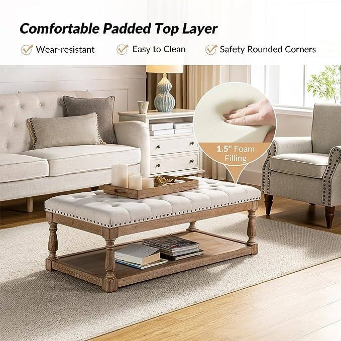 Conelius Upholstered Traditional Rectangular Cocktail Ottoman with a Tray by HULALA HOME