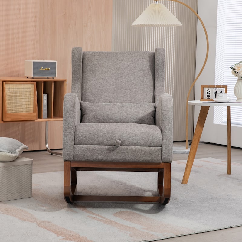 High back Upholstered Accent Rocking Chair Nursery Chair With Retractable Footrest