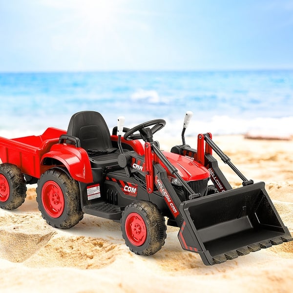 slide 2 of 8, EROMMY Electric Ride-On Excavator with Remote Control, Horn, LED Lights, Music Player, and Secure Safety Belt 2-4 Years - B-Red