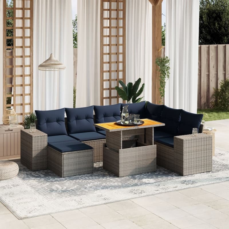 vidaXL Patio Sofa Set with Cushions Outdoor Furniture 8 Piece Poly Rattan - 21.7 x 24.4 x 27.2 - Grey-3x middle + Table + corner