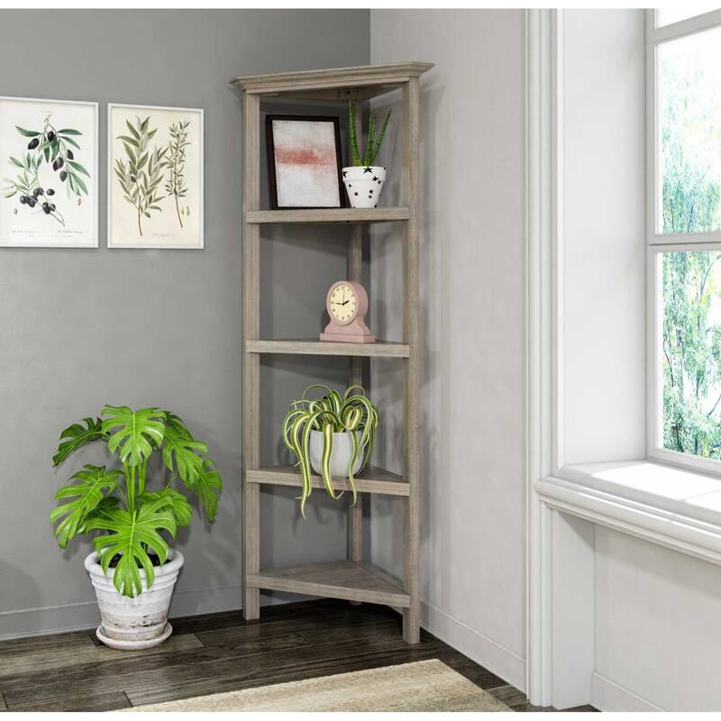 Solid Wood Corner Bookcase for Living Room and 5-Shelf Vertical Unit - 15.25” D x 26.5” W x 60” H