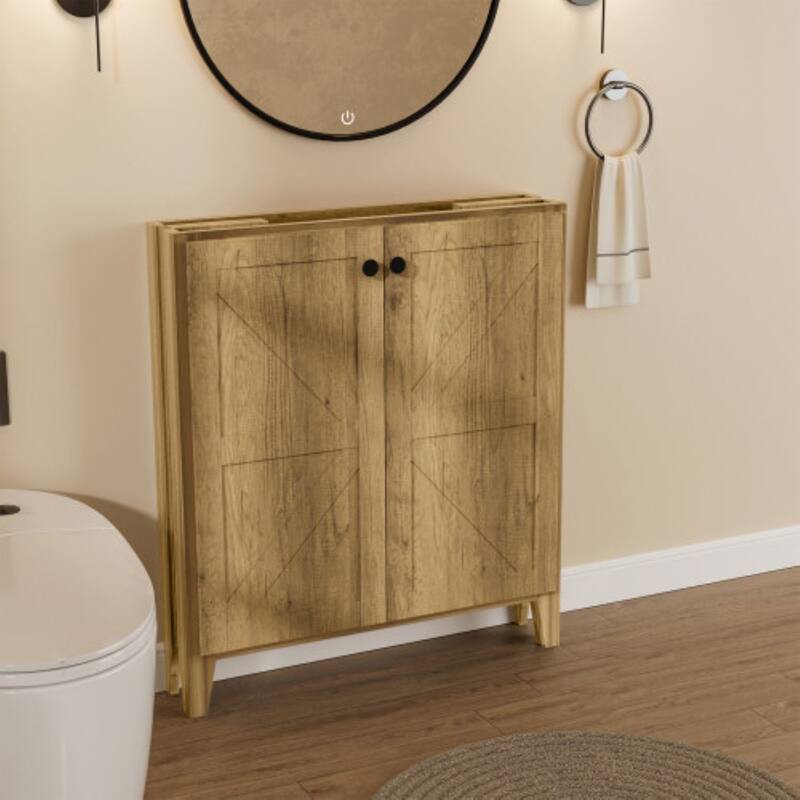 GDFStudio - Aero Modern Mid-Century Foldable Bathroom Vanity with Soft Close Function & Amper Storage Spaces, WITHOUT Sink - 30"+Freestanding - Grey Wash