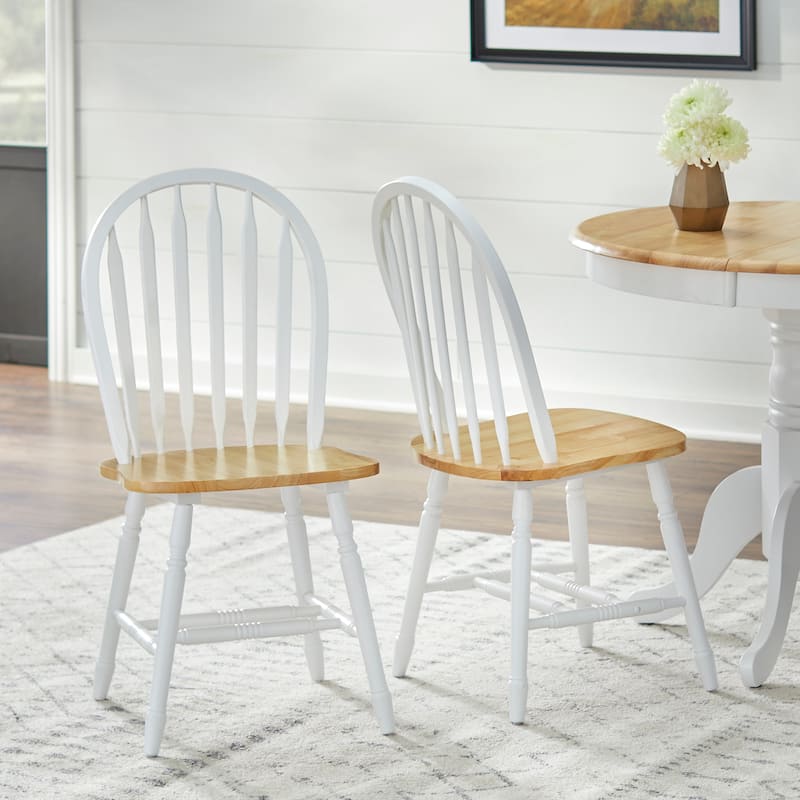 Simple Living Carolina Windsor Solid Wood Dining Chairs (Set of 2) - White/Natural