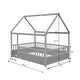 preview thumbnail 9 of 16, Full Size Floor Wooden Bed w/ House Roof Frame and Guardrails Unisex